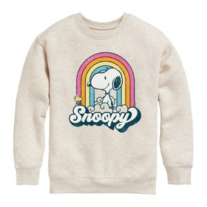 Boys' - Peanuts - Snoopy Rainbow Clouds Graphic Long Sleeve Fleece Sweatshirt - 1 of 4