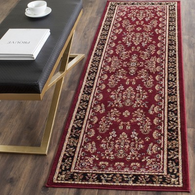 Red and Black Floral Synthetic Tufted Circle Area Rug