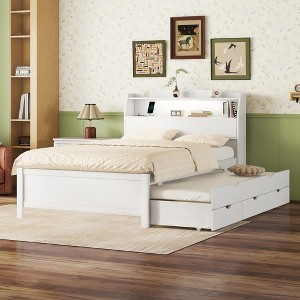 Twin/Full Size Wooden LED Platform Bed with Trundle, Storage Headboard and Drawers 4L - ModernLuxe - 1 of 4