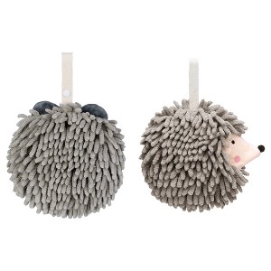 REGALWOVEN Fuzzy Cute Cartoon Decorative Hand Drying Hanging Ball Hand Towels 7" x 7" 2 Pcs - 1 of 4