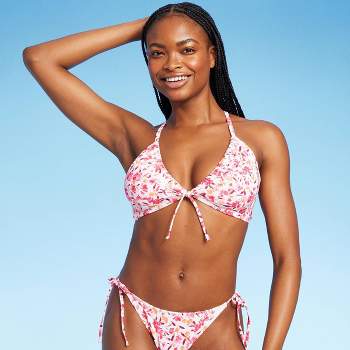 Women's Tunneled Tie-Front Triangle Bikini Top - Shade & Shore™ Pink Ditsy Floral Print