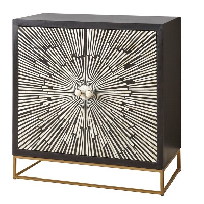 Amika Black & White Sunburst Transitional Accent Cabinet with Adjustable Shelves