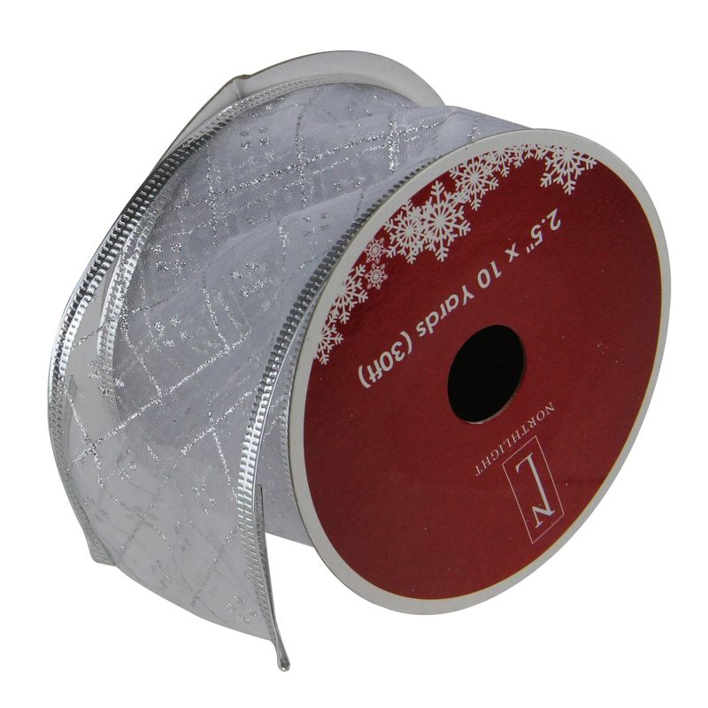 Northlight Club Pack of 12 Shimmering Silver Diamond Wired Christmas Craft Ribbon Spools - 2.5" x 120 Yards, 1 of 4
