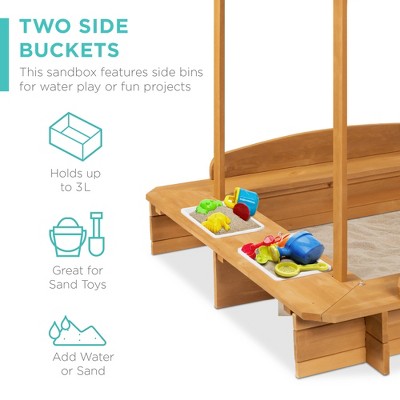 Natural Fir Wood Kids Sandbox with UV-Resistant Canopy and Benches