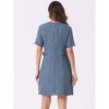 INSPIRE CHIC Women's Tweed Round Neck Short Sleeves Work Elegant Casual A-line Midi Dress - 3 of 4
