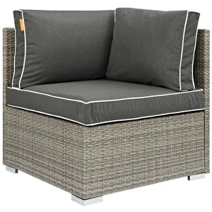 Modway Repose Wicker Rattan Outdoor Patio Corner Sectional Sofa Chair with Cushions in Light Gray Charcoal - 1 of 3