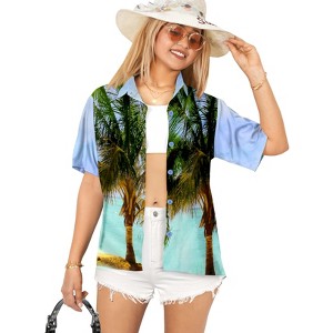 HAPPY BAY Women's Button Down Blouses Summer Beach Party Blouse Shirt Hawaiian Colorful Short Sleeve Vacation Dress Tee Shirts for Women - 1 of 4