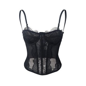 Clearlove Womens Lace Bustier Corset Tops Mesh Shapewear Sexy Going Out Party Club Camisole Buckle Bodysuit - 1 of 4