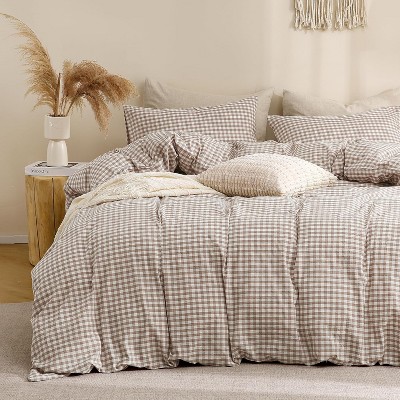 Der Rose BALHAM TRADE-3 Piece Queen Size Tan Gingham Duvet Cover Bedding Set (Comforter Not Included) Tan Gingham-Queen 90"x90" — фото 5