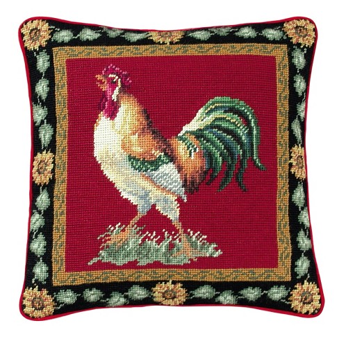 C&F Home Harvest Rooster Needlepoint Pillow 12 x 16 Red 
