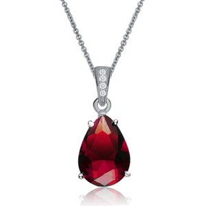 Guili Sterling Silver White Gold Plated Pear Shape CZ Pendant Necklace in White, Green, Pink, Red, or Blue, Graceful & Timeless to Complete Your Look. - 1 of 4