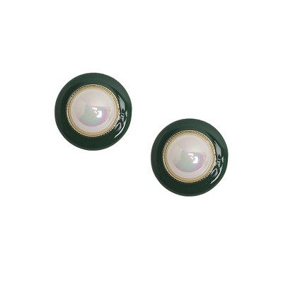 SOHI Women's Emerald Green Enamel Pearl Stud Earrings