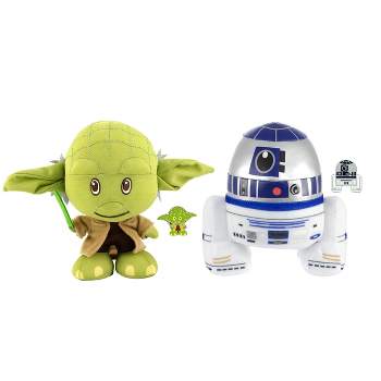Toynk Star Wars Baby Yoda and R2-D2 Stylized 7 Inch Plush Set of 2 With Enamel Pins