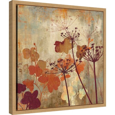 Wild Field II Abstract Floral Canvas Wall Art in Maple Frame