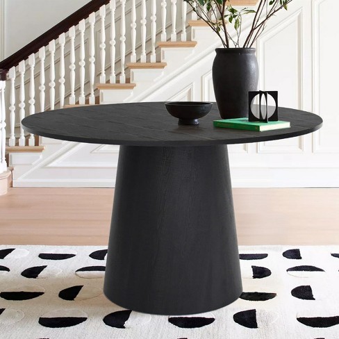 Dwen 46 Manufactured Wood Foild with Black Grain Paper Round Top Pedestal Dining Table The Pop Maison