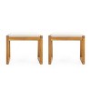 Coolbibila Rustic Solid Wood Teak Finish Bench Set of 2,Fabric Uphostered Bench Indoor,Wooden Dining Stool,Cushion Wooden Garden Bench Outdoor - 3 of 4