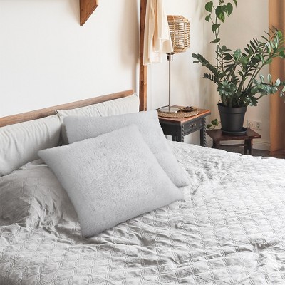 Light Gray Faux Fur 18" x 18" Euro Pillow Covers Set