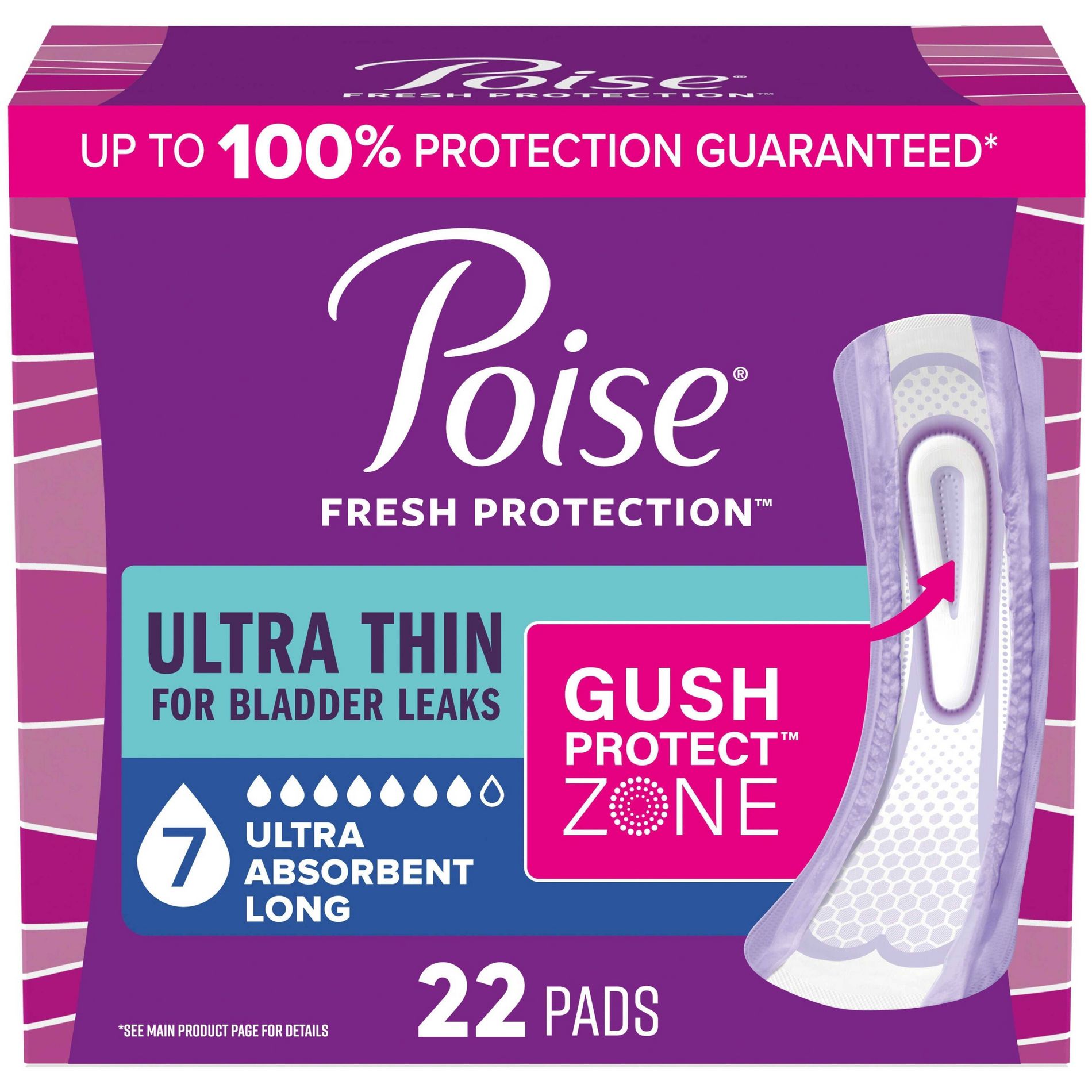 Poise Ultra-Thin Incontinence Pad - Maximum - Long - 22ct