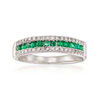 Ross-Simons 1.70 ct. t.w. Emerald and .20 ct. t.w. Diamond Ring in 14kt White Gold