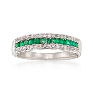 Ross-Simons 1.70 ct. t.w. Emerald and .20 ct. t.w. Diamond Ring in 14kt White Gold - 1 of 4