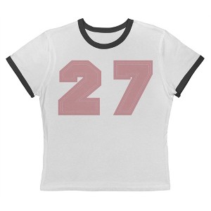 Rerun Island Women's 27 Collegiate Pink Short Sleeve Graphic Cotton Retro Vintage Ranger Baby Tee - White Caviar 3X - 1 of 4
