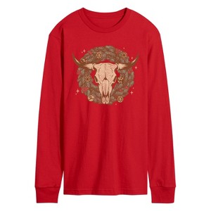 Men's - Instant Message - Cow Skull Wreath Long Sleeve Graphic T-Shirt - 1 of 3