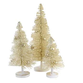 Cody Foster 16.5 Inch Snow Landen Tree Set Of 3 Bottle Brush White Bottle Brush Trees