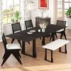 6 PCS Dining Table Set with Bench, Extendable Table with Leaves, Upholstered Rubber Wood Chairs with Wicker Backs and Cushions-Coolbibila - 3 of 4