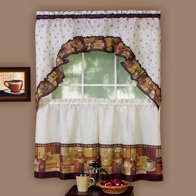BrylaneHome Coffee Printed Tier & Swag Set