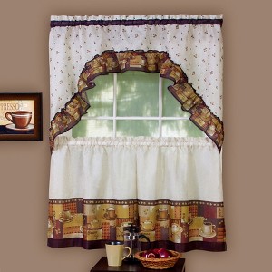 BrylaneHome Coffee Printed Tier & Swag Set - 1 of 2