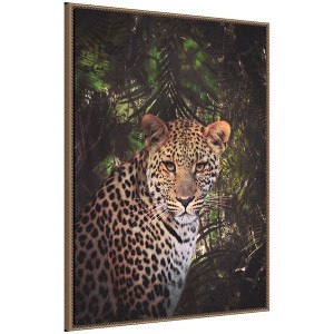 Kate & Laurel All Things Decor 28"x38" Sylvie Moody Leopard in The Rainforest Color Framed Canvas by Simon Te Beaded Gold - 1 of 4