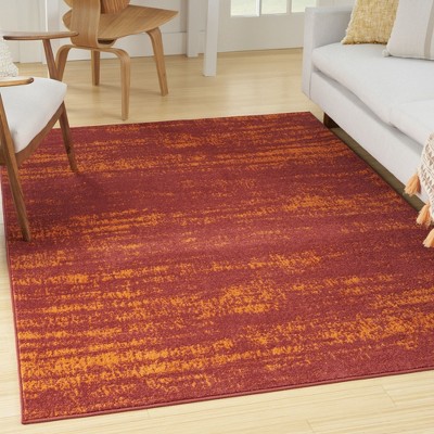 Red Abstract Synthetic Reversible Washable 4' x 6' Rug