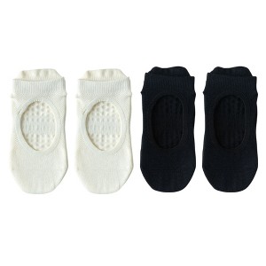 Anna-Kaci 4 Pairs Women's Non-Slip Yoga Socks Soft Cotton Grip Sole Low-Cut Design with Arch Ventilation for Pilates Barre - 1 of 4
