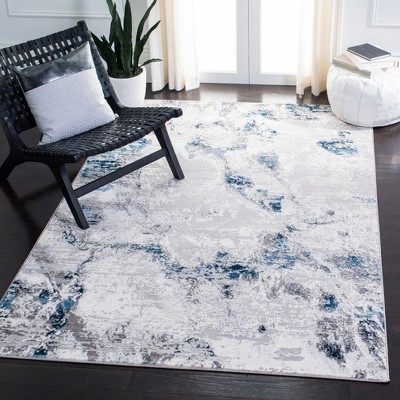 Amelia Grey and Blue Abstract Synthetic 8' x 10' Area Rug