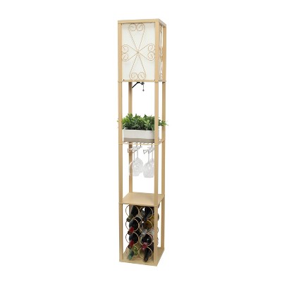 Chic White 12" Multi-Functional Wine Rack Shelf Lamp with Linen Shade