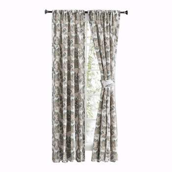 Ellis Curtain Wynette Lined 3" Rod Pocket Curtain Panel Pair with Tiebacks Grey