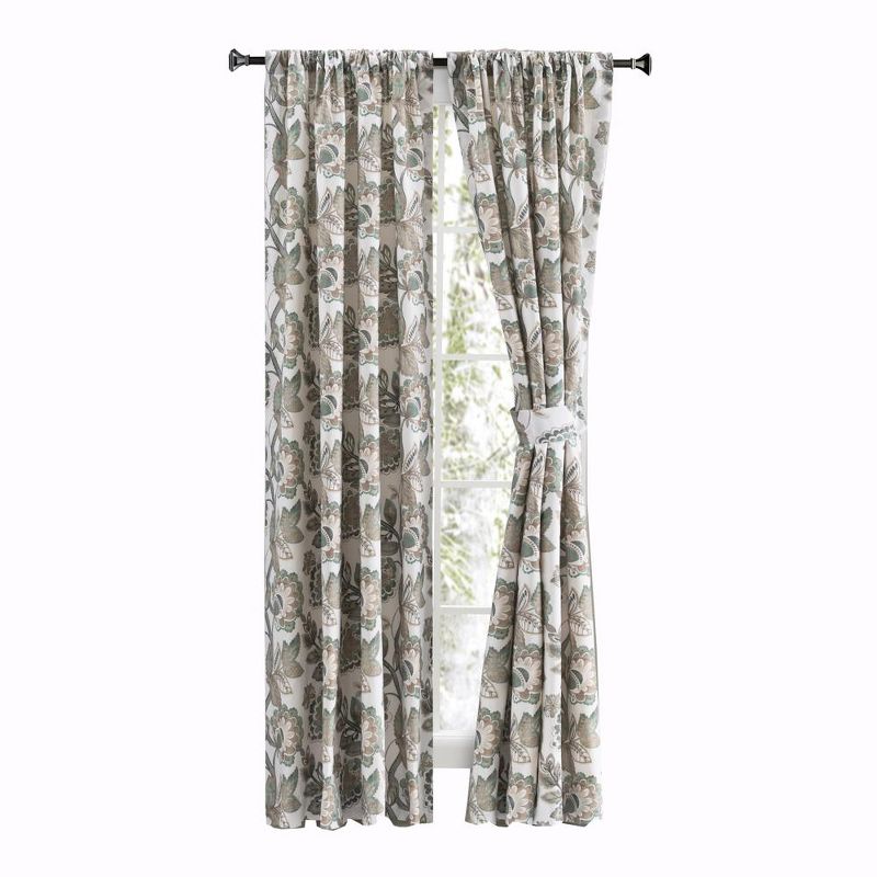Ellis Curtain Wynette Lined 3" Rod Pocket Curtain Panel Pair with Tiebacks Grey, 1 of 5