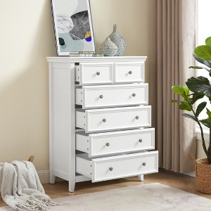 ORRD 6 Drawer Dresser for Bedroom, Farmhouse Wood Chest of Drawers with Anti-Tip Design, Closet Storage Organizer,White - 1 of 4