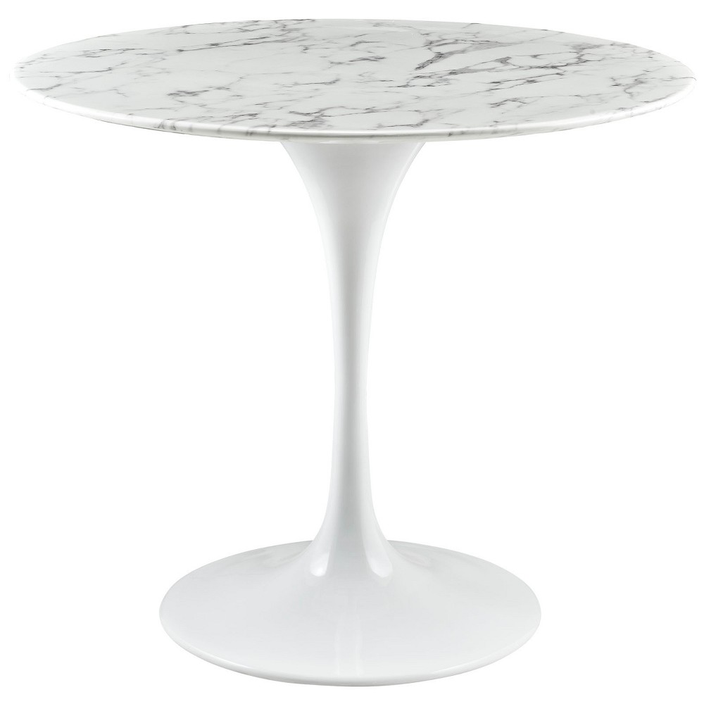 Photos - Dining Table Modway 36" Lippa Round Artificial Marble  White - : Pedestal Base, Non-Extension, Seats 2 