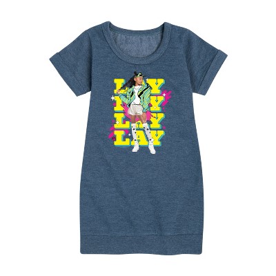Nickelodeon Lay Lay Repeated Graphic Short Sleeve Fleece Dress - Heather Navy - Small