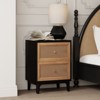 JIONJOY Distressed Rattan Nightstand - Fully Assembled 2-Drawer Boho Bedside Table with Brass Knobs & Woven Cane Fronts - 3 of 4