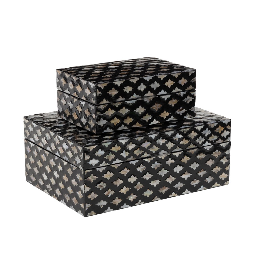 Photos - Clothes Drawer Organiser Set of 2 Large Traditional Wood and Mop Zigzag Boxes Black/Silver - Olivia & May
