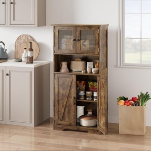 Acekool 50.4" Tall Storage Cabinet with Glass Doors, Adjustable Shelves, Hutch Pantry Bar Cabinet for Kitchen Living Room - 1 of 4
