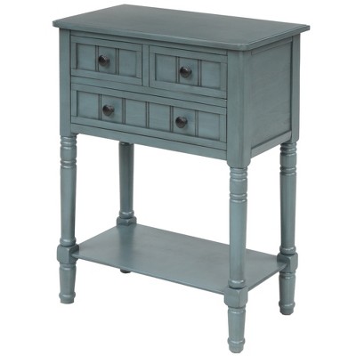 VYNXARIA Narrow Console Table, Slim Sofa Table with Three Storage Drawers and Bottom Shelf for Living Room, Easy Assembly (Navy)
