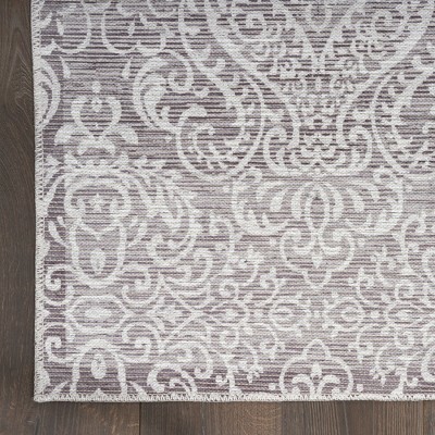 Stone Gray Damask Washable Chenille Area Rug 7'10" x 9'10"