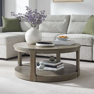 CAVINAS Modern Wooden Side Table Round Coffee Table with Open Storage Shelf, End Table for Living Room, Bedroom - 1 of 4