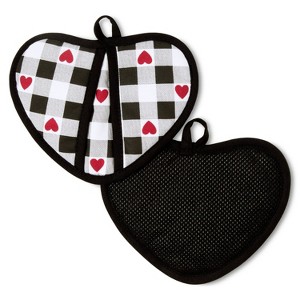 Martha Stewart 2pk Love Check Gingham Hearts Shaped Pot Holder Set - 1 of 4