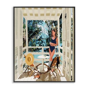 Stupell Industries Woman Coastal Beach Canopy Summer Ocean Scene Framed Giclee Art - 1 of 4