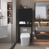 Over The Toilet Storage Cabinet Bamboo Bathroom Space Saver Organizer with 2 Doors and Storage Rack Above Toilet Storage Cabinet Freestanding - 3 of 4