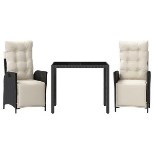vidaXL Patio Dining Set with Cushions Outdoor Garden Furniture Poly Rattan - Black and Cream 35.4" Table Length 2 Items - 1 of 4